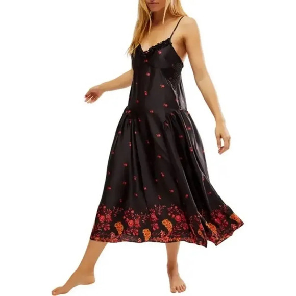 Free People Floral Midi Sundress in Black Combo in Small - Picture 2 of 11